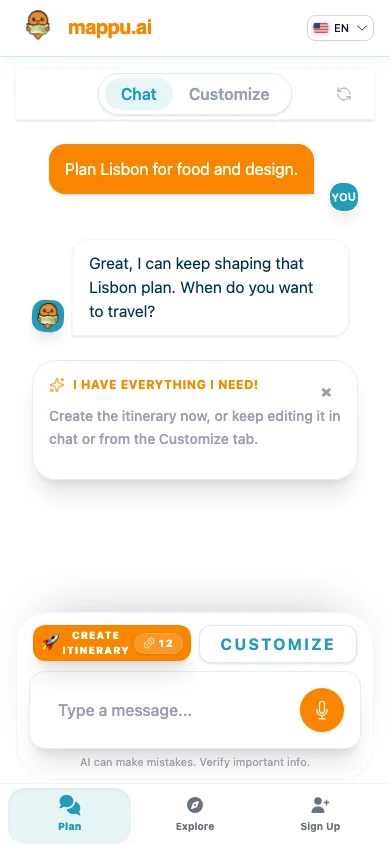 Mappu trip planner on mobile